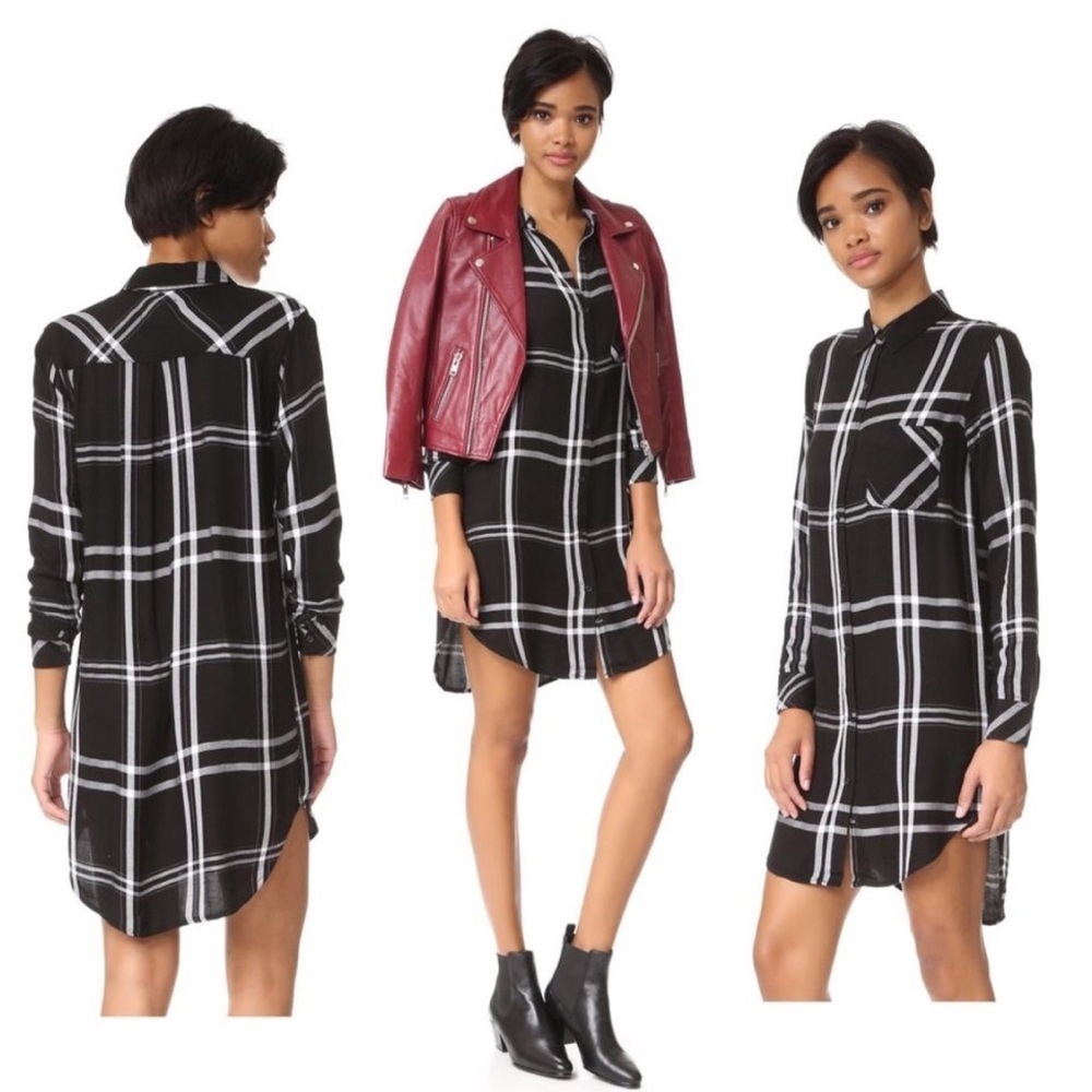 Rails Bianca Shirtdress | Black & White Plaid | Long Sleeve | Size XS